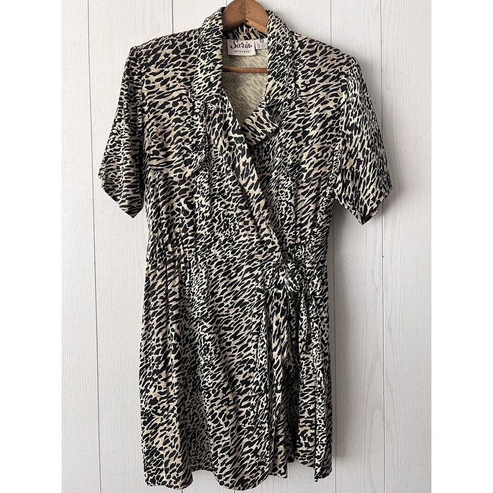 Vintage 1990s Sarin NY Leopard Print Romper Wrap Rayon‎ India Small Women's 80's